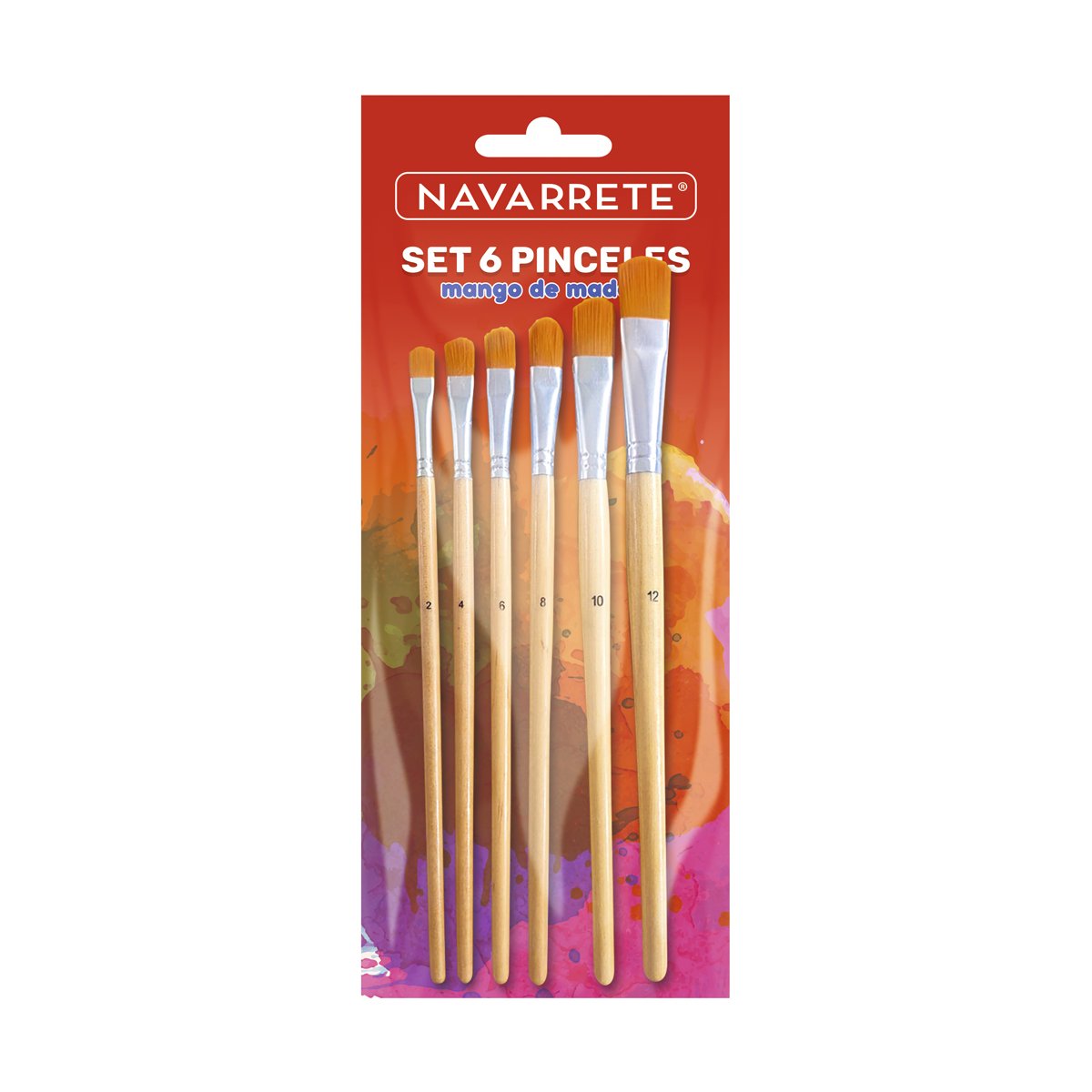 Set de pinceles punta plana x6 unidades para pintura artística y manualidades