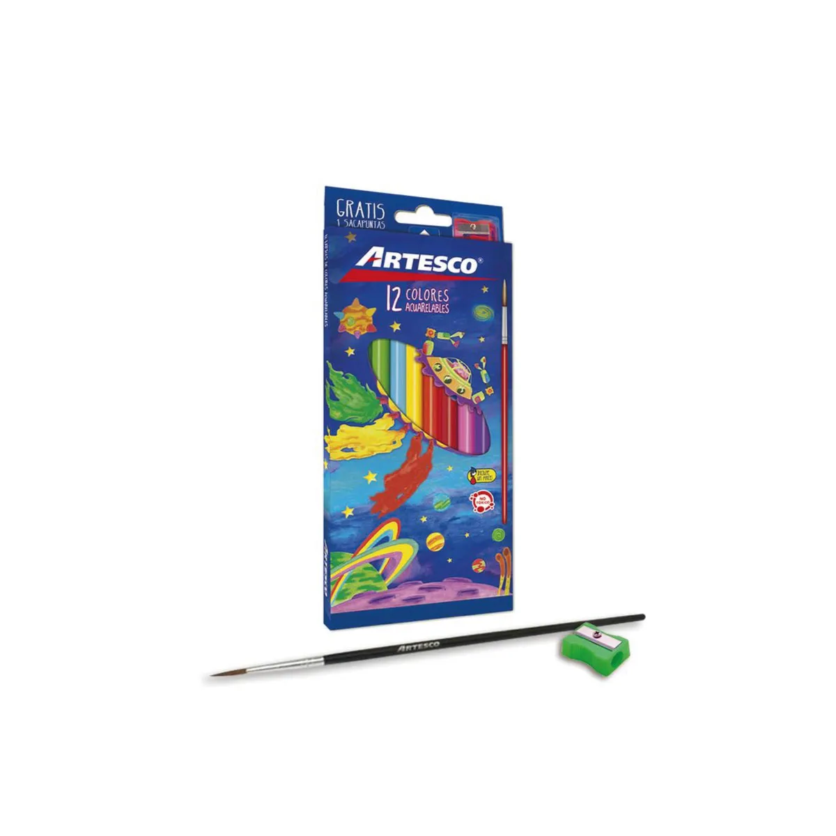 COLORES ACUARELABLES LARGOSX12 UNID + PINCEL +TAJADOR - ARTESCO