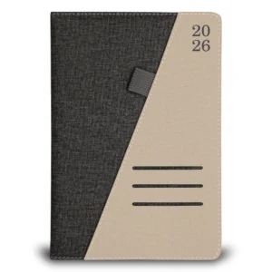 Detalle cubierta agenda Imperial 2026 gris beige