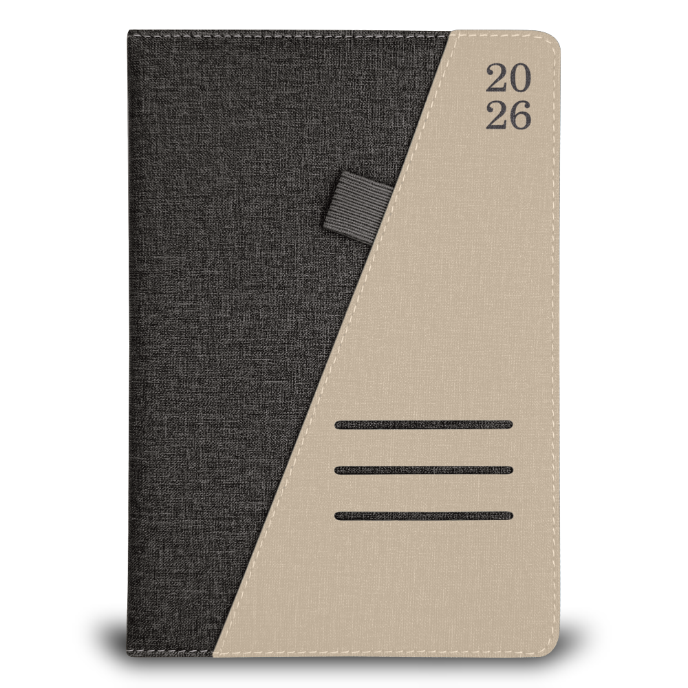 Detalle cubierta agenda Imperial 2026 gris beige