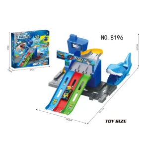 PISTA DE CARRO 3 RAMPAS TIBURON/DINO TRANK RACING 2 MODELOS